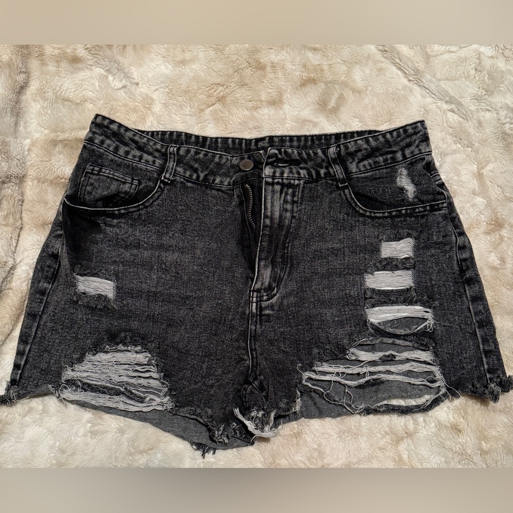 Women’s Distressed Black Denim Shorts